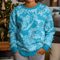 Tahiti Ninamu Tiare Floral Kid Ugly Christmas Sweater Monstera Palm Tropical Leaves LT01 - Polynesian Pride