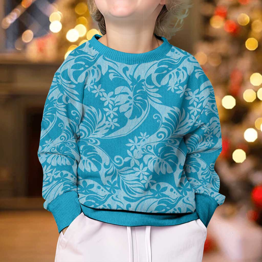 Tahiti Ninamu Tiare Floral Kid Ugly Christmas Sweater Monstera Palm Tropical Leaves LT01 - Polynesian Pride
