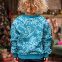Tahiti Ninamu Tiare Floral Kid Ugly Christmas Sweater Monstera Palm Tropical Leaves LT01 - Polynesian Pride