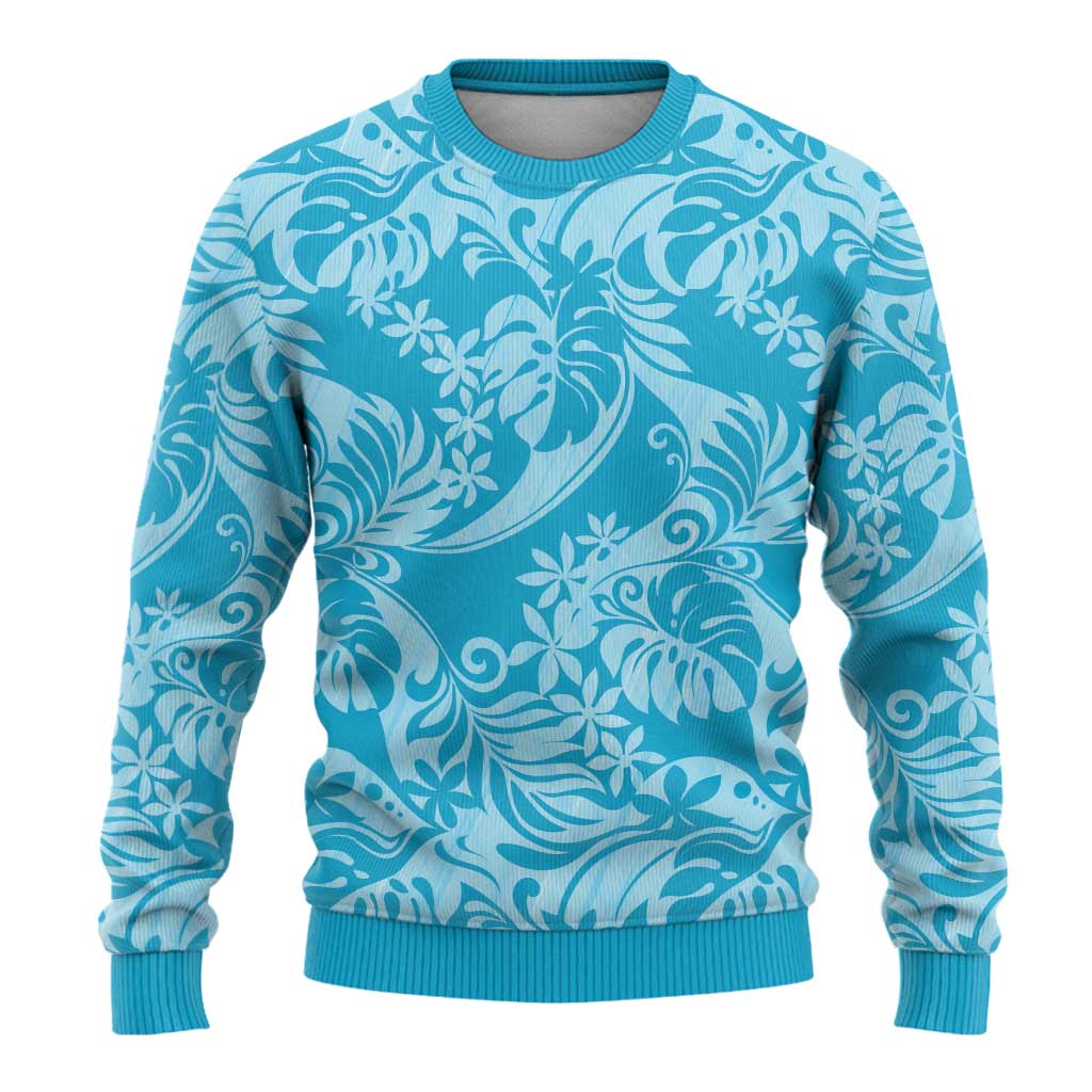 Tahiti Ninamu Tiare Floral Ugly Christmas Sweater Monstera Palm Tropical Leaves - Polynesian Pride