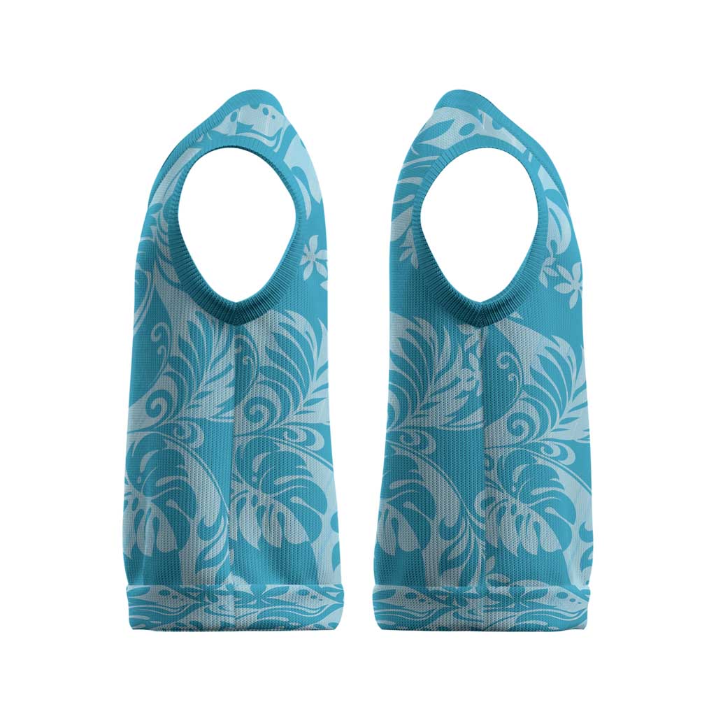 Tahiti Ninamu Tiare Floral Christmas Knitted V-Neck Vest Monstera Palm Tropical Leaves LT01 - Polynesian Pride