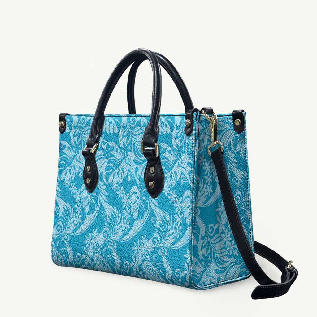 Tahiti Ninamu Tiare Floral Leather Bag Monstera Palm Tropical Leaves LT01 Blue - Polynesian Pride