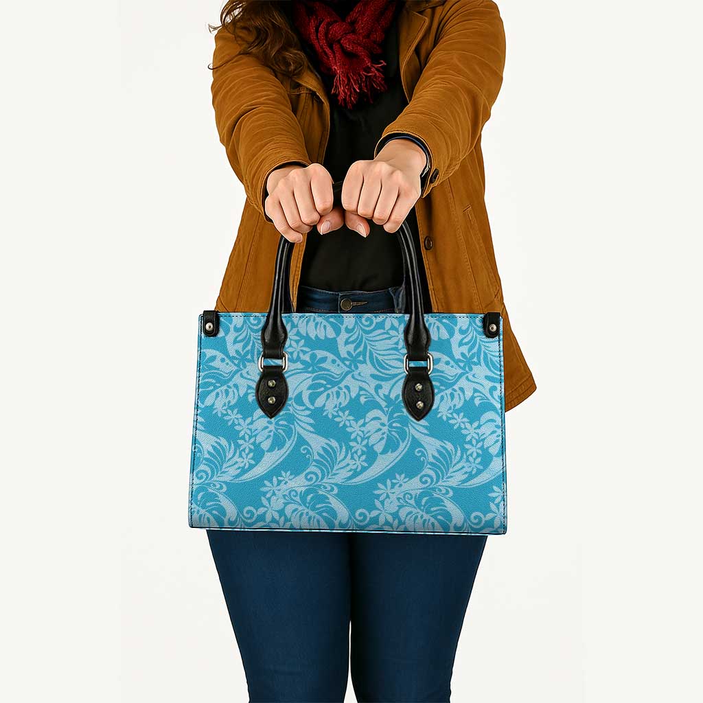 Tahiti Ninamu Tiare Floral Leather Bag Monstera Palm Tropical Leaves LT01 - Polynesian Pride