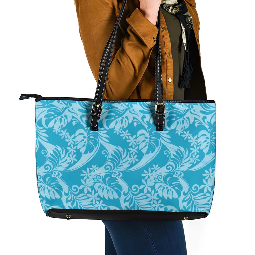 Tahiti Ninamu Tiare Floral Leather Tote Bag Monstera Palm Tropical Leaves - Polynesian Pride
