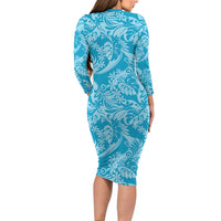 Tahiti Ninamu Tiare Floral Long Sleeve Bodycon Dress Monstera Palm Tropical Leaves LT01 - Polynesian Pride