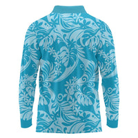 Tahiti Ninamu Tiare Floral Long Sleeve Polo Shirt Monstera Palm Tropical Leaves LT01 - Polynesian Pride