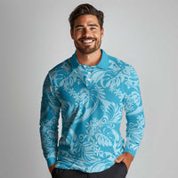 Tahiti Ninamu Tiare Floral Long Sleeve Polo Shirt Monstera Palm Tropical Leaves LT01 - Polynesian Pride