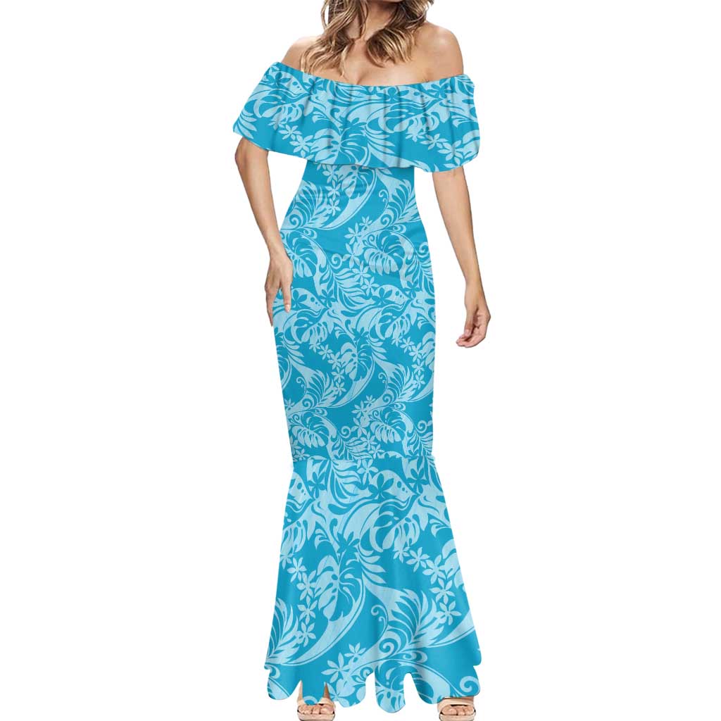 Tahiti Ninamu Tiare Floral Mermaid Dress Monstera Palm Tropical Leaves LT01 - Polynesian Pride