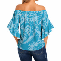 Tahiti Ninamu Tiare Floral Off Shoulder Wrap Waist Top Monstera Palm Tropical Leaves LT01 - Polynesian Pride