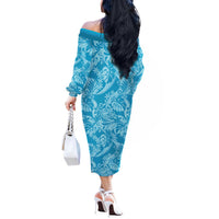Tahiti Ninamu Tiare Floral Off The Shoulder Long Sleeve Dress Monstera Palm Tropical Leaves LT01 - Polynesian Pride