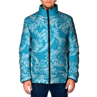 Tahiti Ninamu Tiare Floral Padded Jacket Monstera Palm Tropical Leaves LT01 Men Blue - Polynesian Pride