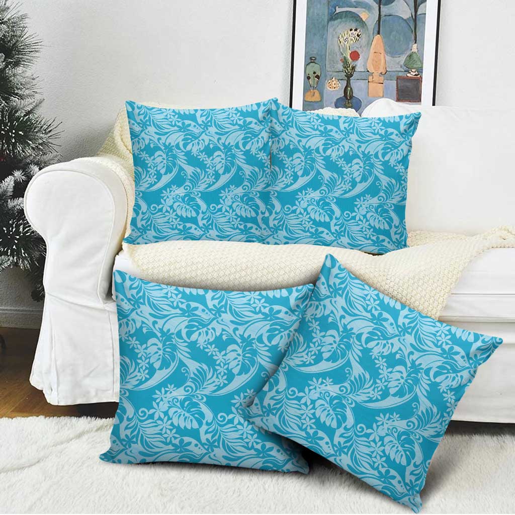Tahiti Ninamu Tiare Floral Pillow Cover Monstera Palm Tropical Leaves - Polynesian Pride