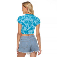 Tahiti Ninamu Tiare Floral Raglan Cropped T Shirt Monstera Palm Tropical Leaves LT01 - Polynesian Pride