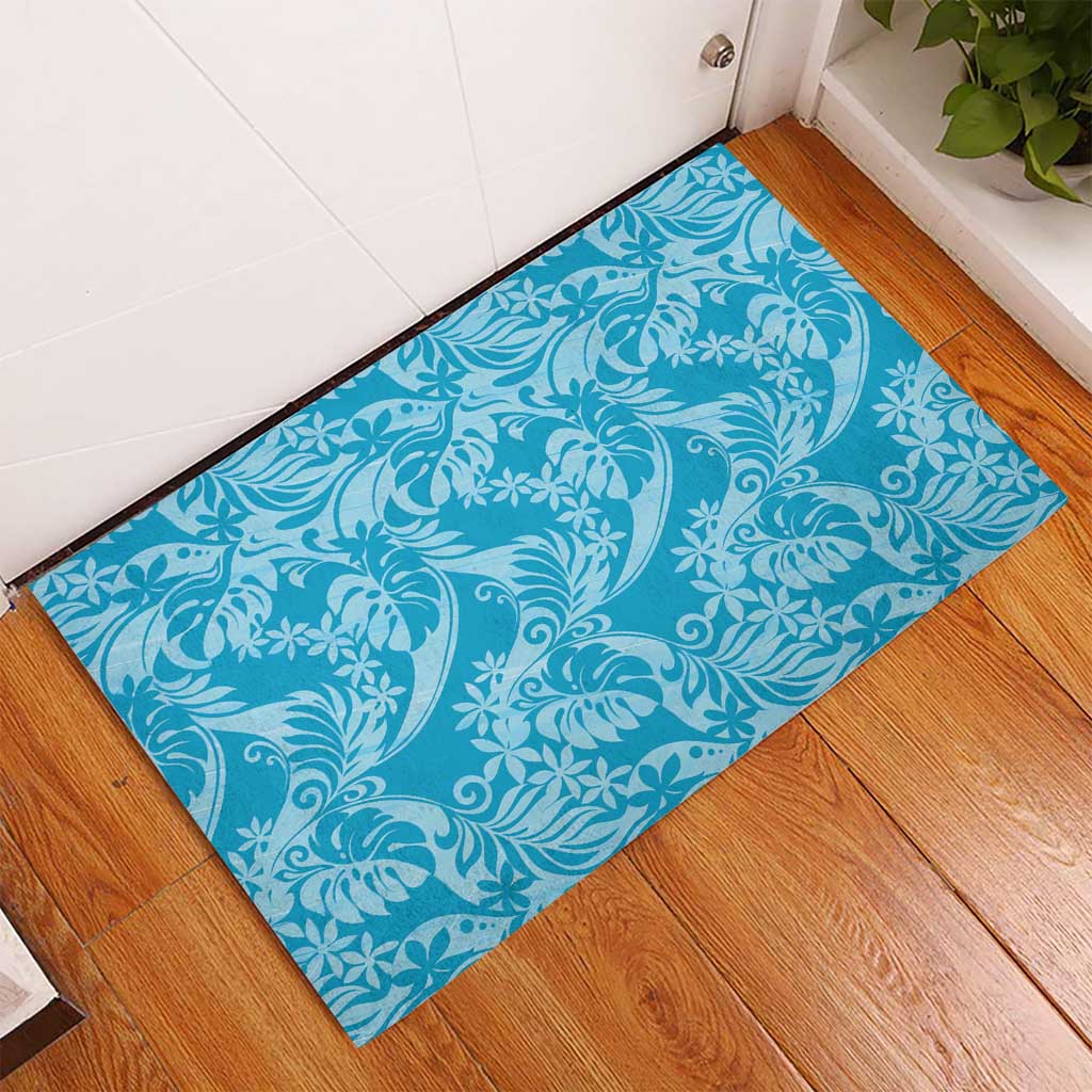 Tahiti Ninamu Tiare Floral Rubber Doormat Monstera Palm Tropical Leaves - Polynesian Pride