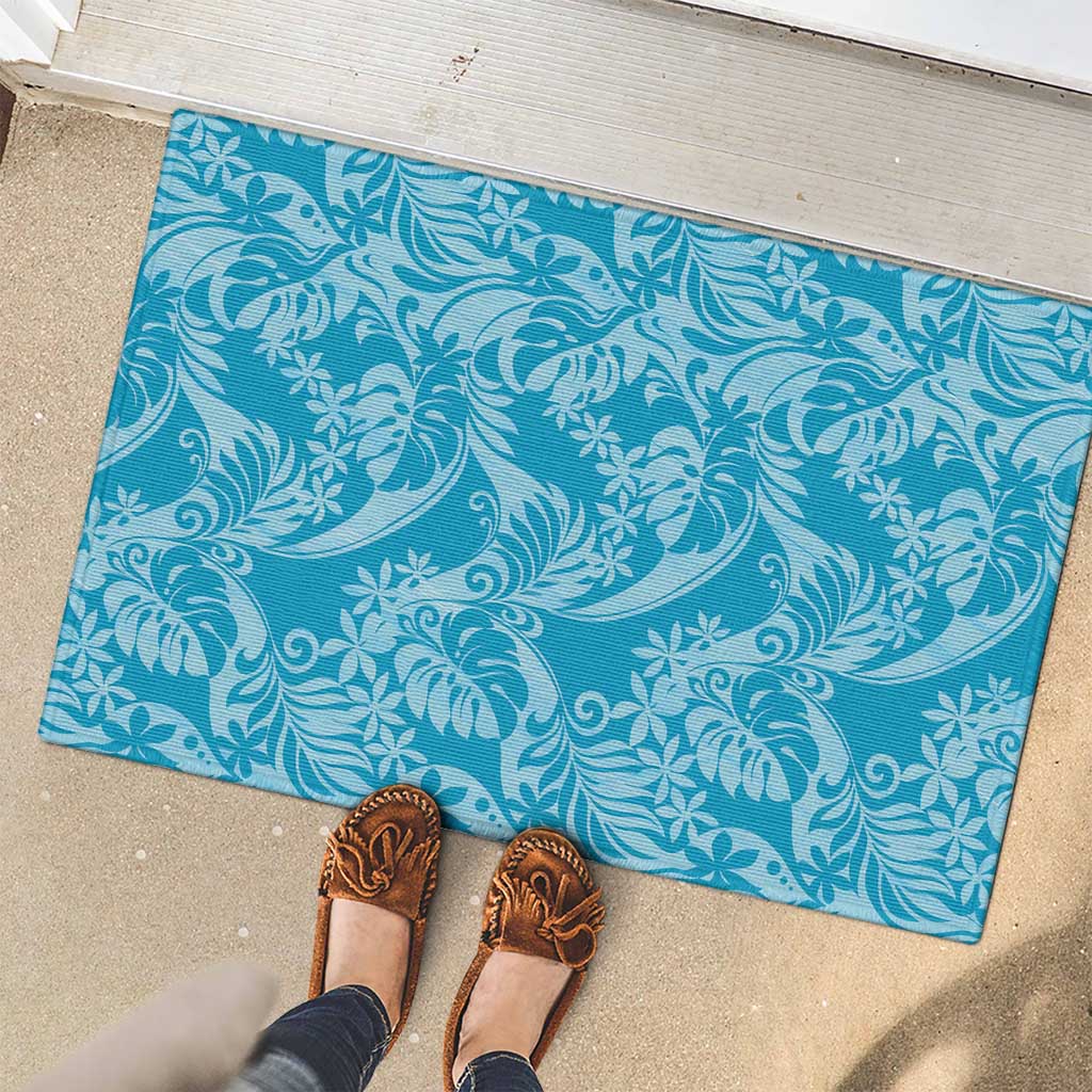 Tahiti Ninamu Tiare Floral Rubber Doormat Monstera Palm Tropical Leaves - Polynesian Pride