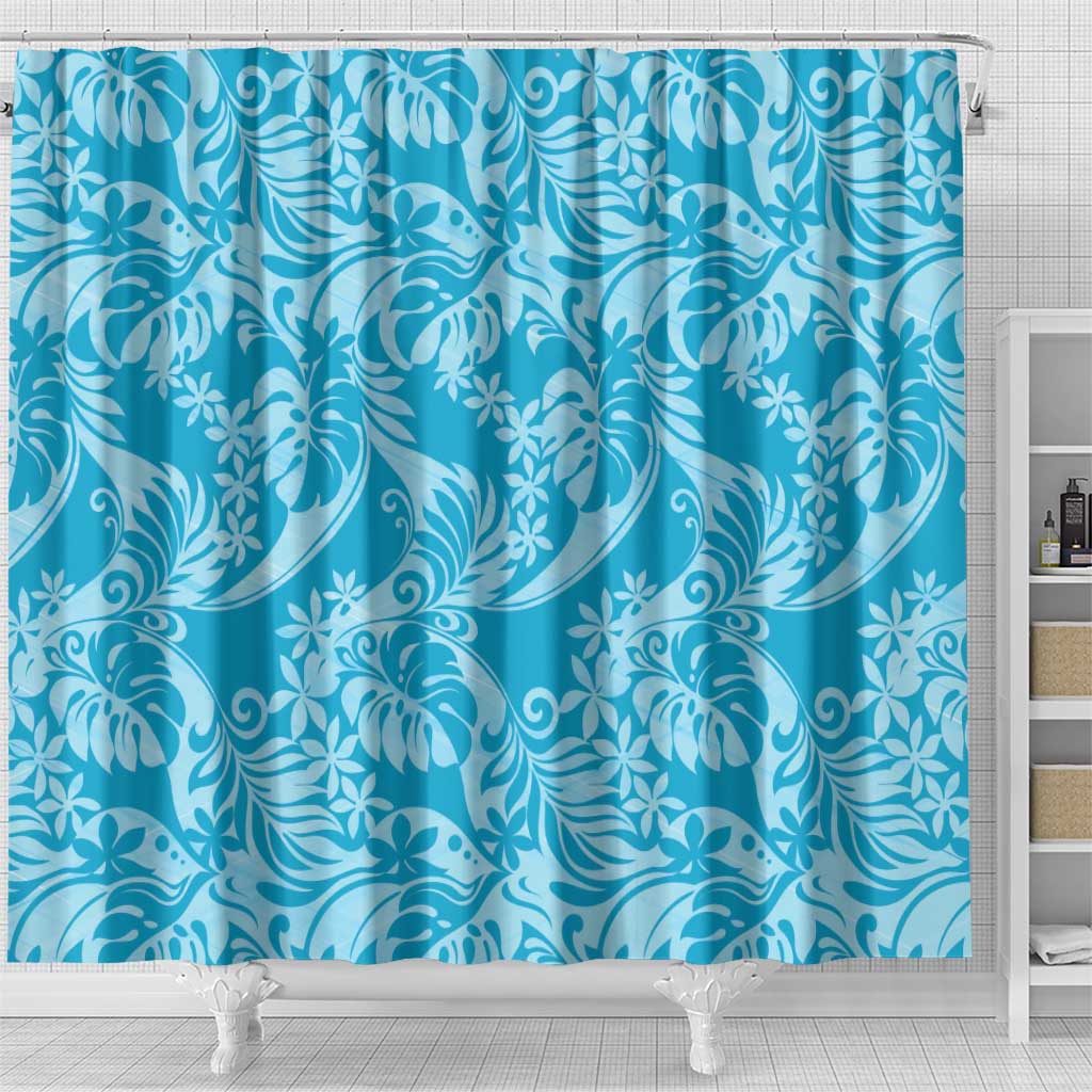 Tahiti Ninamu Tiare Floral Shower Curtain Monstera Palm Tropical Leaves - Polynesian Pride