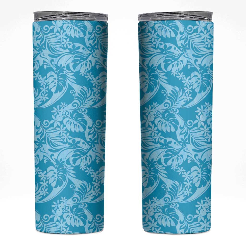 Tahiti Ninamu Tiare Floral Skinny Tumbler Monstera Palm Tropical Leaves LT01 Blue - Polynesian Pride
