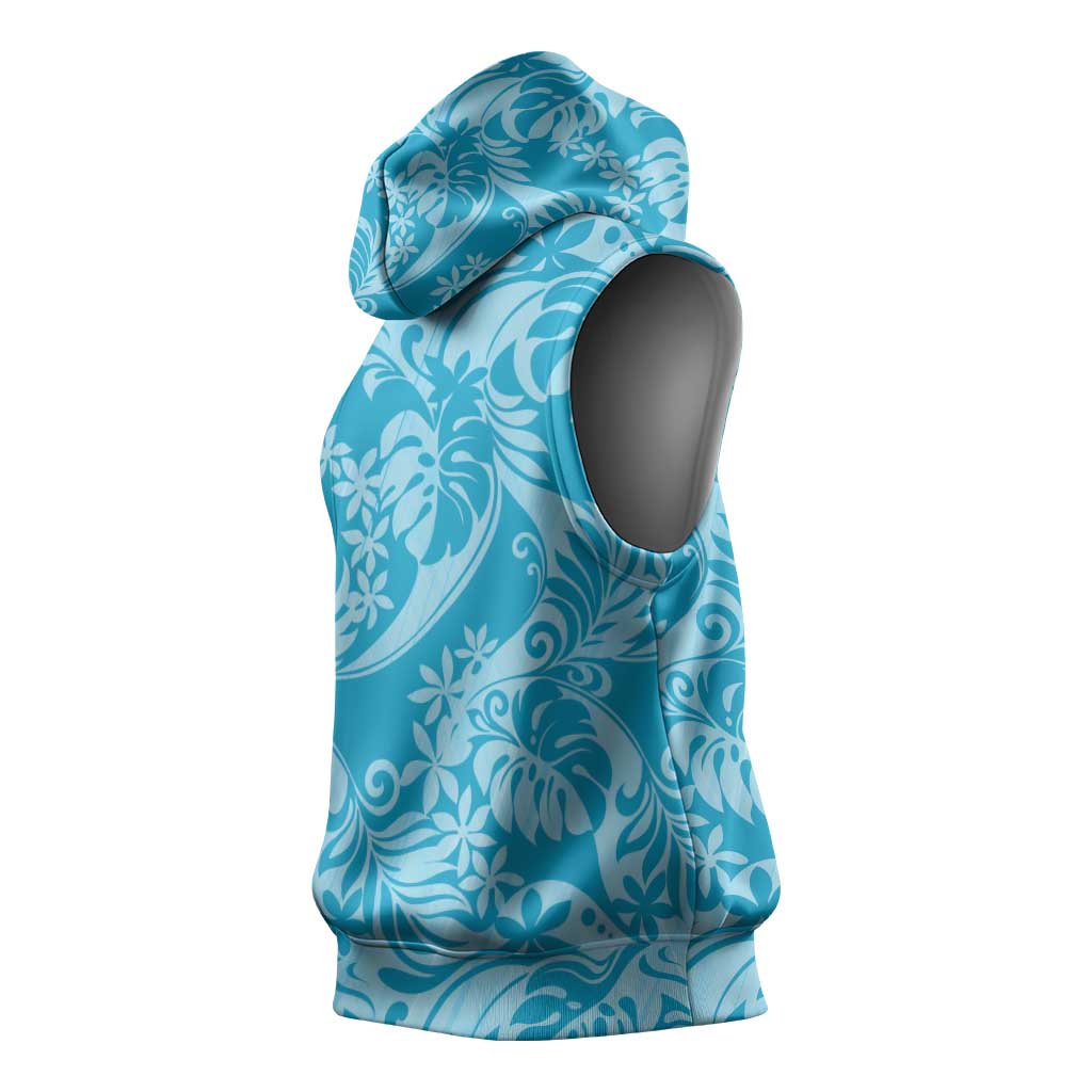 Tahiti Ninamu Tiare Floral Sleeveless Hoodie Monstera Palm Tropical Leaves LT01 - Polynesian Pride