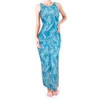 Tahiti Ninamu Tiare Floral Tank Maxi Dress Monstera Palm Tropical Leaves LT01 Women Blue - Polynesian Pride