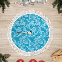 Tahiti Ninamu Tiare Floral Tree Skirt Monstera Palm Tropical Leaves LT01 Fringed Blue - Polynesian Pride