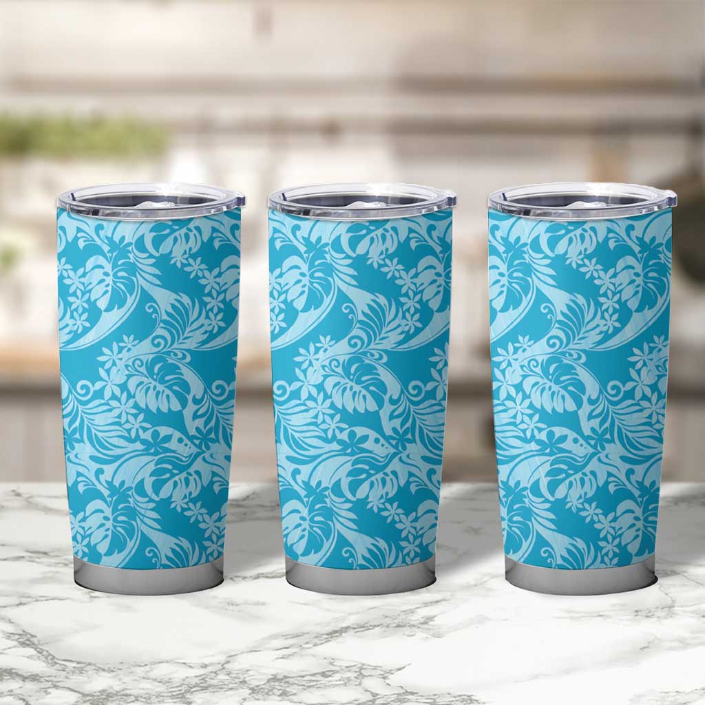 Tahiti Ninamu Tiare Floral Tumbler Cup Monstera Palm Tropical Leaves - Polynesian Pride