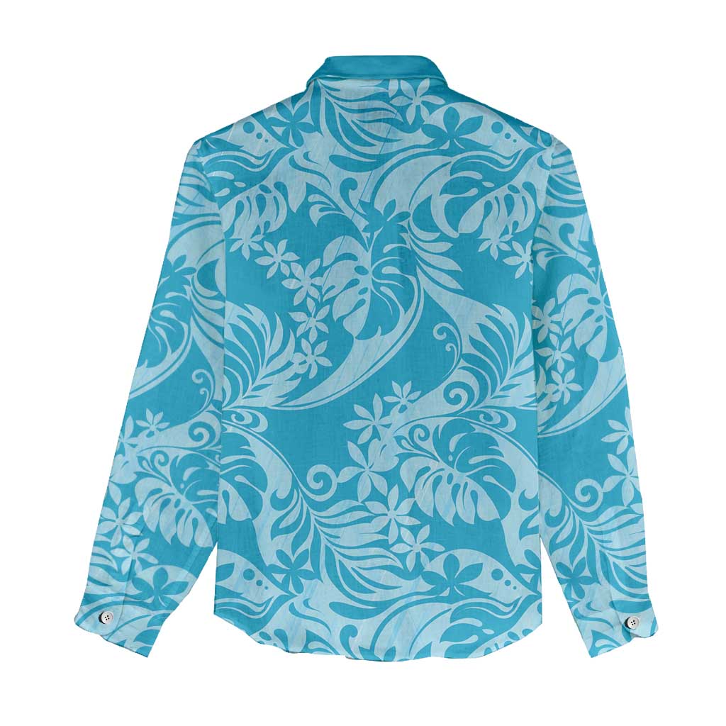 Tahiti Ninamu Tiare Floral Women Casual Shirt Monstera Palm Tropical Leaves - Polynesian Pride