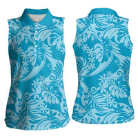 Tahiti Ninamu Tiare Floral Women Sleeveless Polo Shirt Monstera Palm Tropical Leaves LT01 - Polynesian Pride