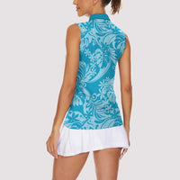 Tahiti Ninamu Tiare Floral Women Sleeveless Polo Shirt Monstera Palm Tropical Leaves LT01 - Polynesian Pride