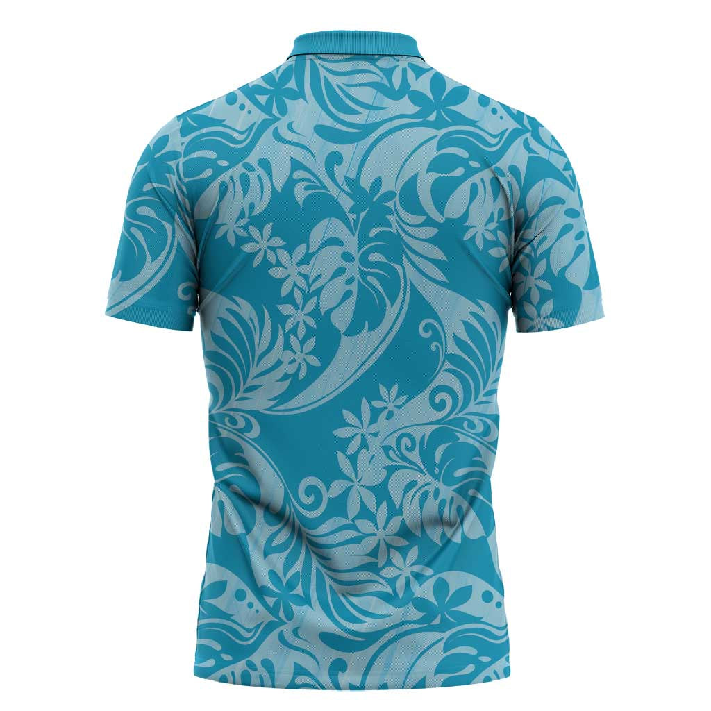 Tahiti Ninamu Tiare Floral Zipper Polo Shirt Monstera Palm Tropical Leaves LT01 - Polynesian Pride