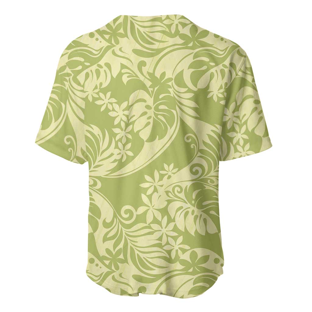 Tahiti Olive Tiare Floral Baseball Jersey Monstera Palm Tropical Leaves - Polynesian Pride