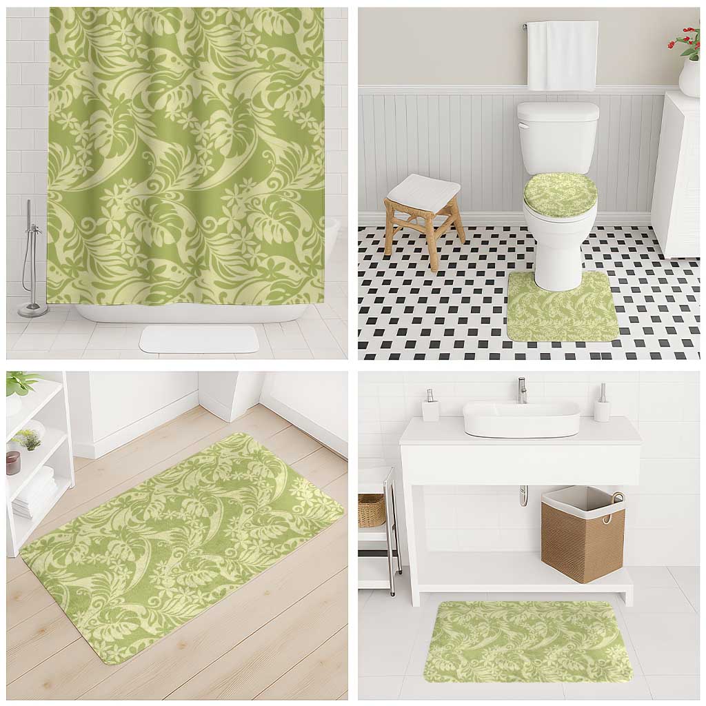 Tahiti Olive Tiare Floral Bathroom Set Monstera Palm Tropical Leaves - Polynesian Pride