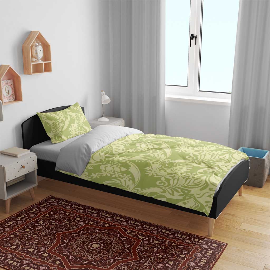 Tahiti Olive Tiare Floral Bedding Set Monstera Palm Tropical Leaves - Polynesian Pride