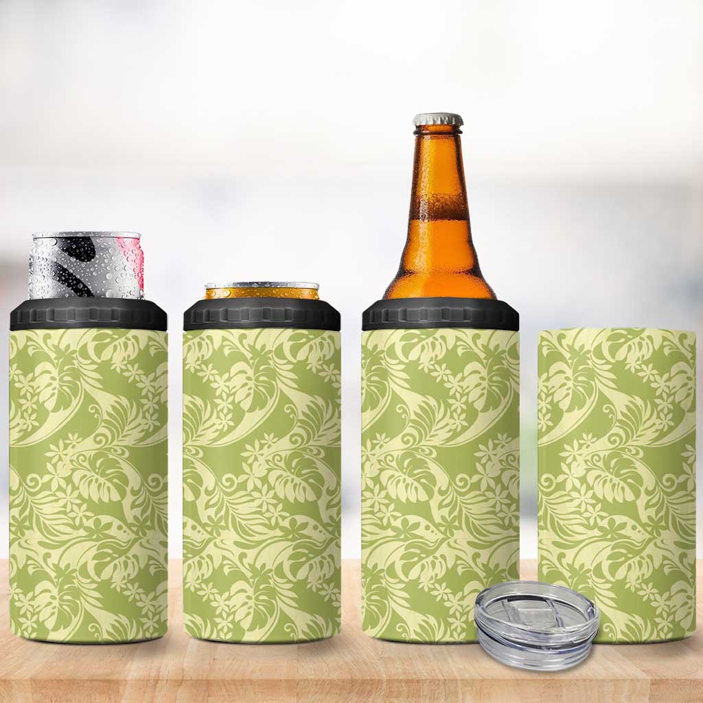 Tahiti Olive Tiare Floral 4 in 1 Can Cooler Tumbler Monstera Palm Tropical Leaves LT01 - Polynesian Pride