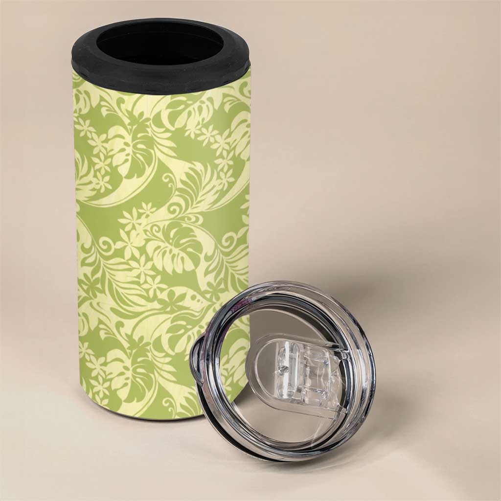 Tahiti Olive Tiare Floral 4 in 1 Can Cooler Tumbler Monstera Palm Tropical Leaves LT01 - Polynesian Pride