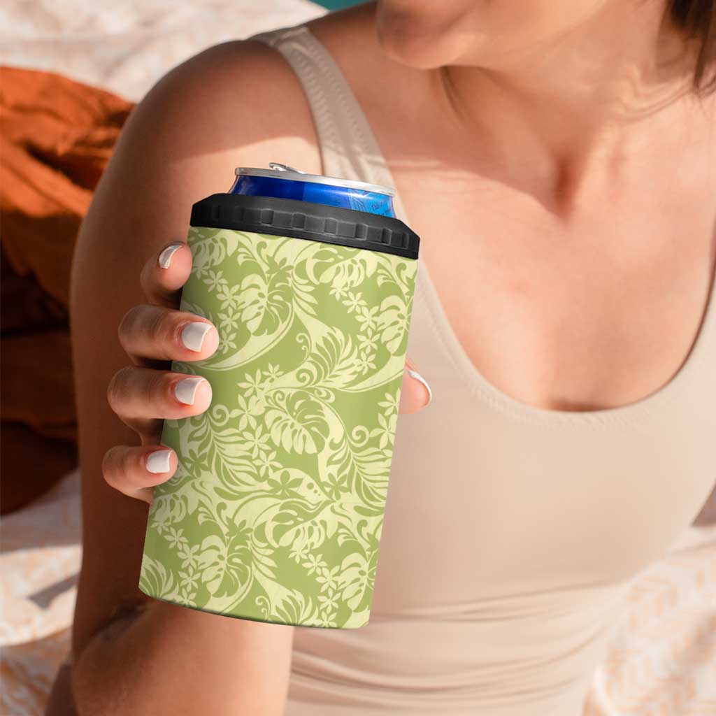 Tahiti Olive Tiare Floral 4 in 1 Can Cooler Tumbler Monstera Palm Tropical Leaves LT01 - Polynesian Pride