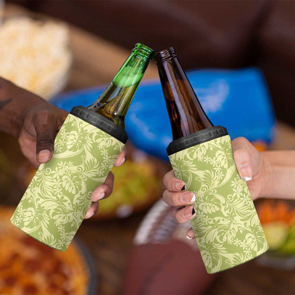 Tahiti Olive Tiare Floral 4 in 1 Can Cooler Tumbler Monstera Palm Tropical Leaves LT01 - Polynesian Pride