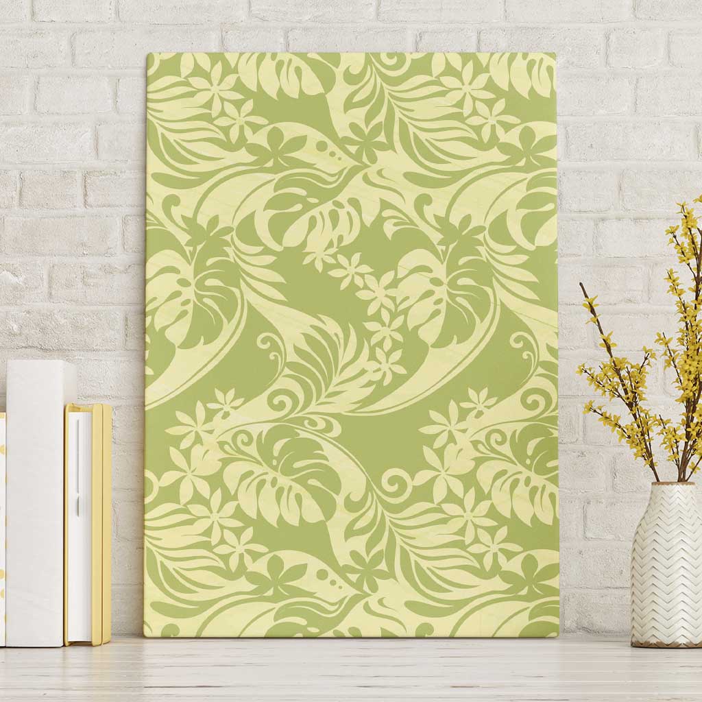 Tahiti Olive Tiare Floral Canvas Wall Art Monstera Palm Tropical Leaves LT01 Without Frame Olive - Polynesian Pride