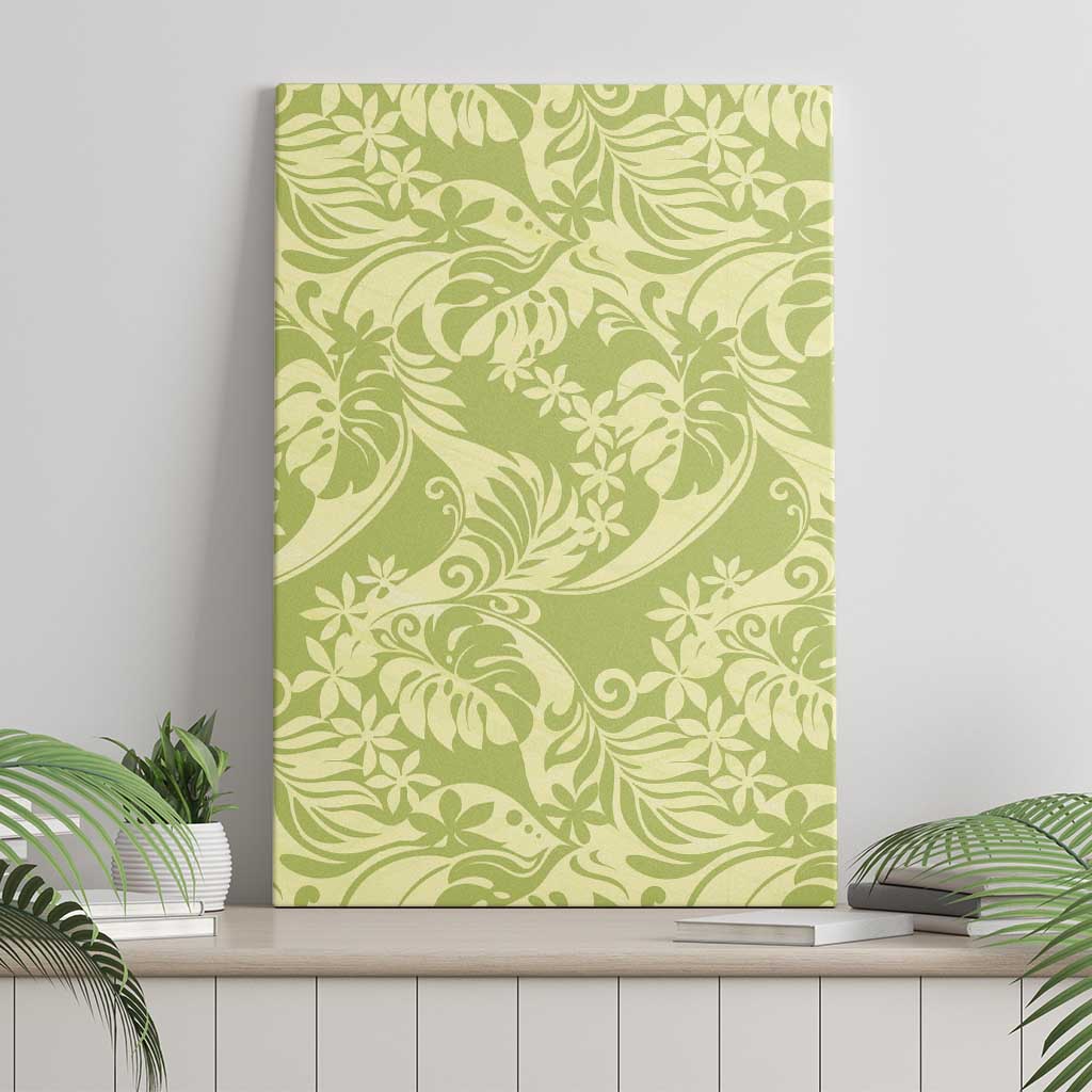 Tahiti Olive Tiare Floral Canvas Wall Art Monstera Palm Tropical Leaves LT01 - Polynesian Pride