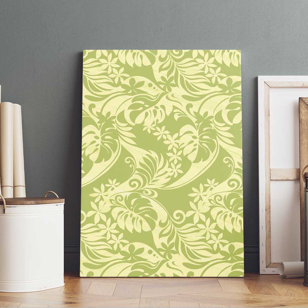 Tahiti Olive Tiare Floral Canvas Wall Art Monstera Palm Tropical Leaves LT01 - Polynesian Pride