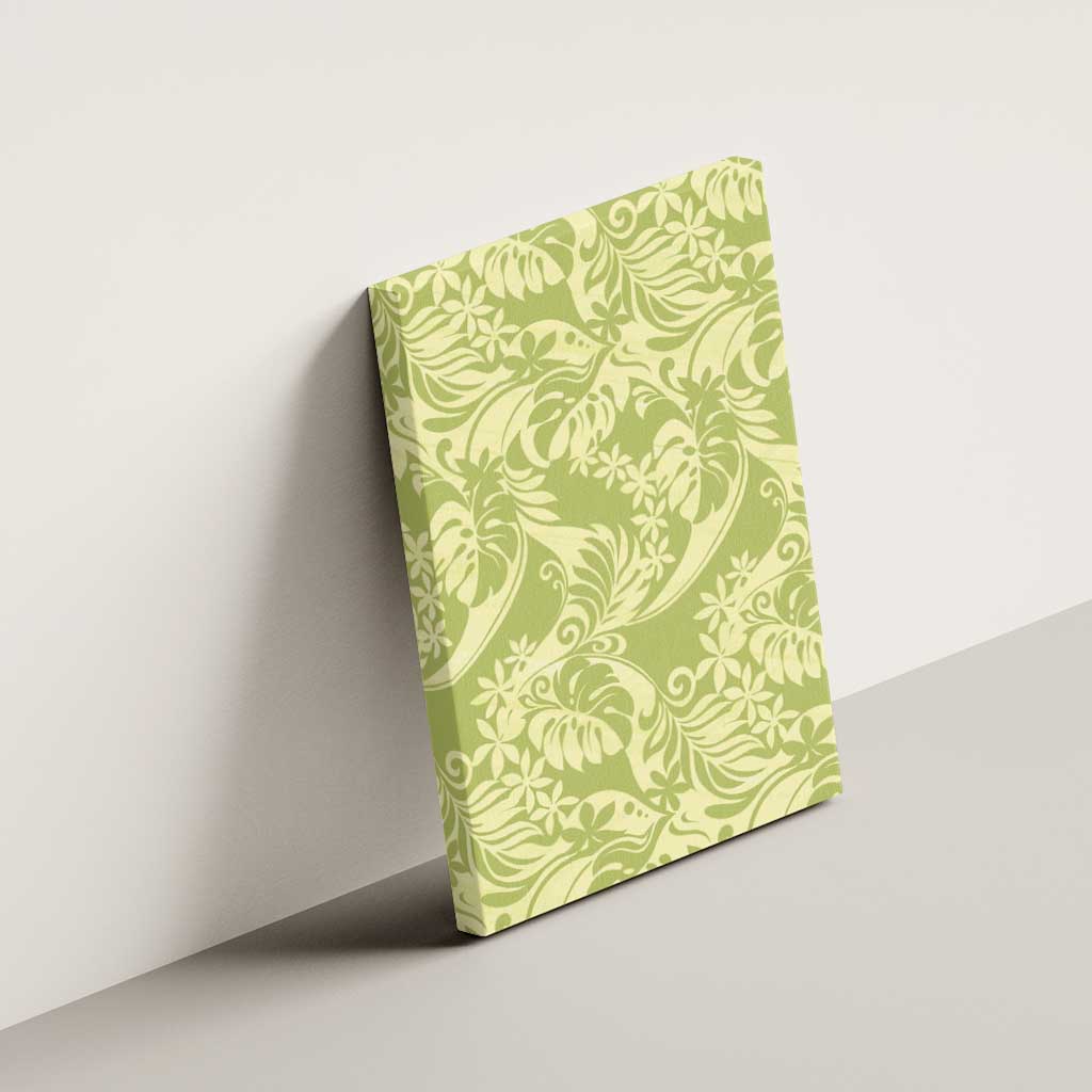 Tahiti Olive Tiare Floral Canvas Wall Art Monstera Palm Tropical Leaves LT01 - Polynesian Pride