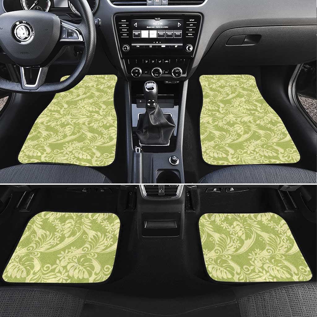 Tahiti Olive Tiare Floral Car Mats Monstera Palm Tropical Leaves LT01 Set 4pcs Olive - Polynesian Pride