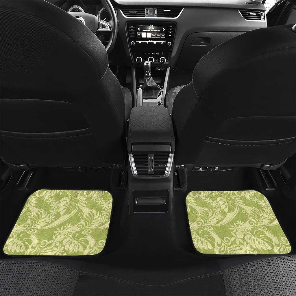 Tahiti Olive Tiare Floral Car Mats Monstera Palm Tropical Leaves LT01 Set 2pcs - Back Olive - Polynesian Pride