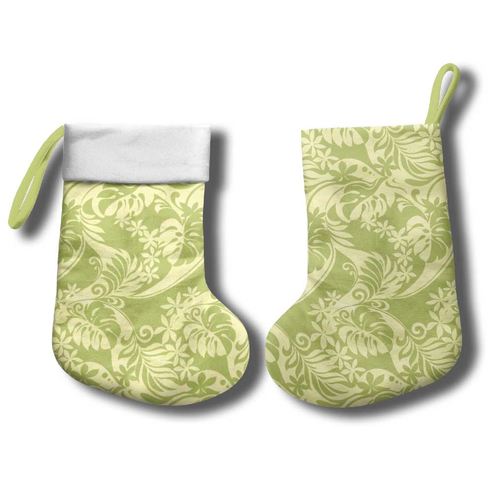 Tahiti Olive Tiare Floral Christmas Stocking Monstera Palm Tropical Leaves LT01 - Polynesian Pride
