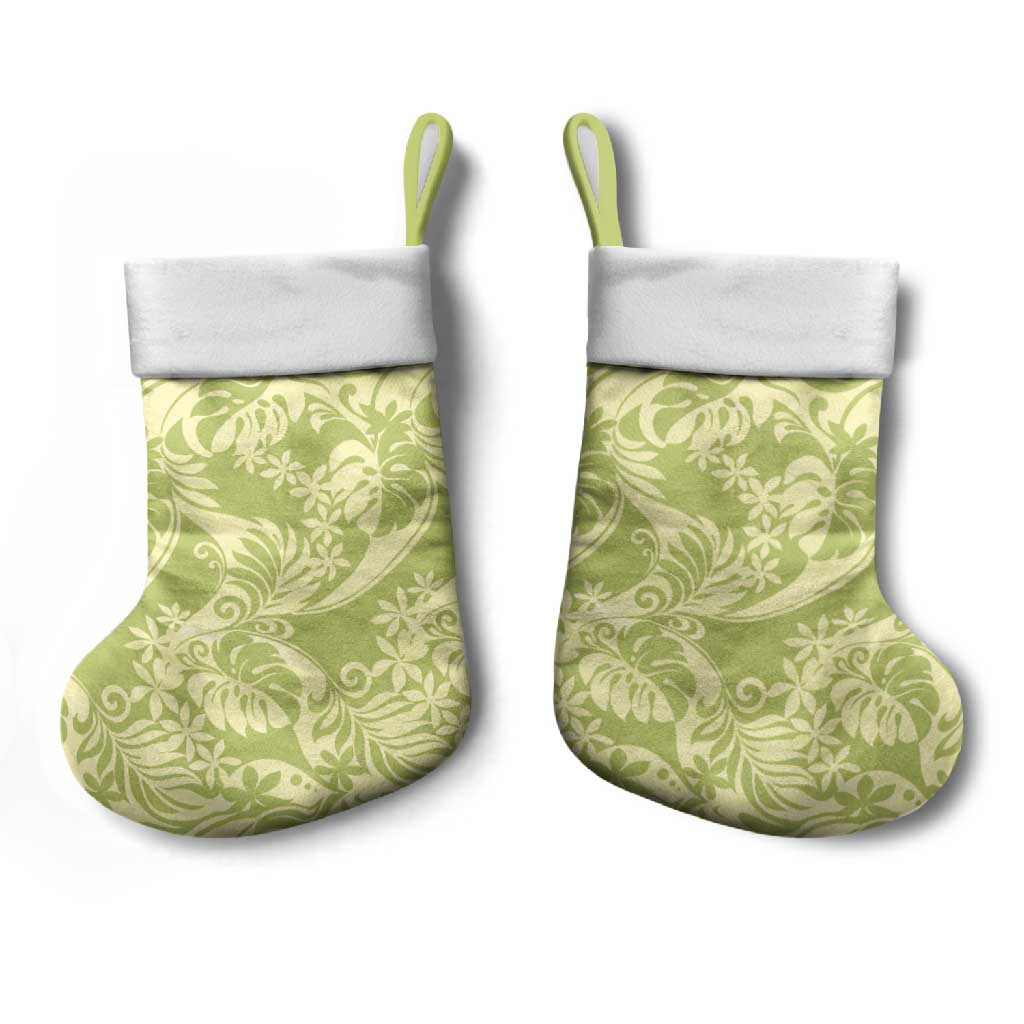 Tahiti Olive Tiare Floral Christmas Stocking Monstera Palm Tropical Leaves LT01 - Polynesian Pride