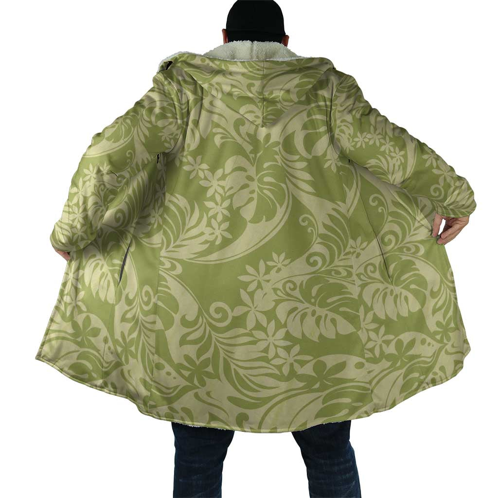 Tahiti Olive Tiare Floral Cloak Monstera Palm Tropical Leaves - Polynesian Pride