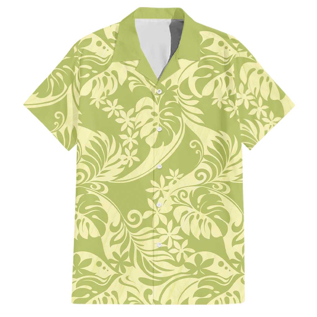 Tahiti Olive Tiare Floral Family Matching Long Sleeve Bodycon Dress and Hawaiian Shirt Monstera Palm Tropical Leaves LT01 Dad's Shirt - Short Sleeve Olive - Polynesian Pride