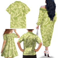 Tahiti Olive Tiare Floral Family Matching Off The Shoulder Long Sleeve Dress and Hawaiian Shirt Monstera Palm Tropical Leaves LT01 - Polynesian Pride