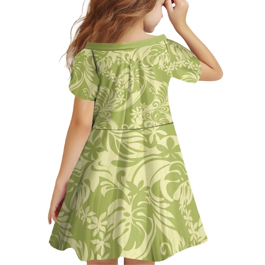 Tahiti Olive Tiare Floral Family Matching Short Sleeve Bodycon Dress and Hawaiian Shirt Monstera Palm Tropical Leaves LT01 - Polynesian Pride