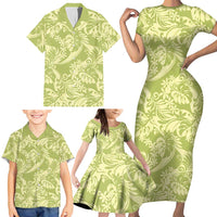 Tahiti Olive Tiare Floral Family Matching Short Sleeve Bodycon Dress and Hawaiian Shirt Monstera Palm Tropical Leaves LT01 - Polynesian Pride