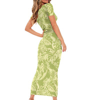 Tahiti Olive Tiare Floral Family Matching Short Sleeve Bodycon Dress and Hawaiian Shirt Monstera Palm Tropical Leaves LT01 - Polynesian Pride